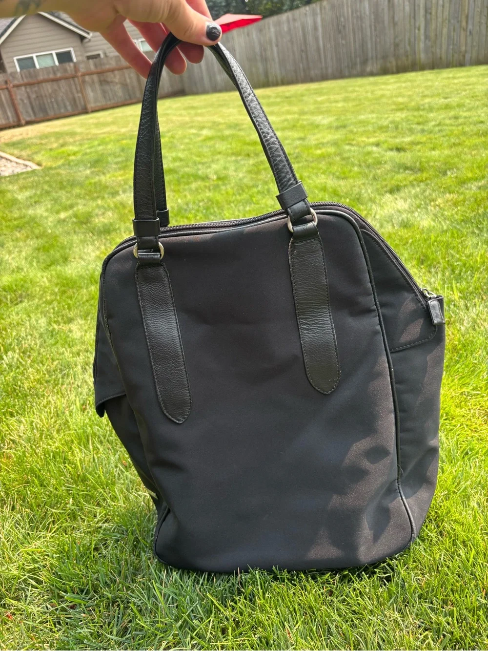HOBO Black Nylon Hobo with Leather Trim